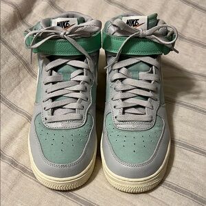 Nike Green and Gray Sneakers with Retro Style and Padded Collar